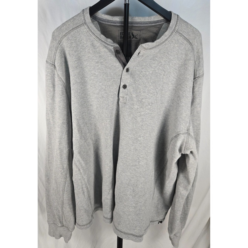 Eddie Bauer Men's XL Gray Waffle Knit Henley Long Sleeve Thermal Shirt